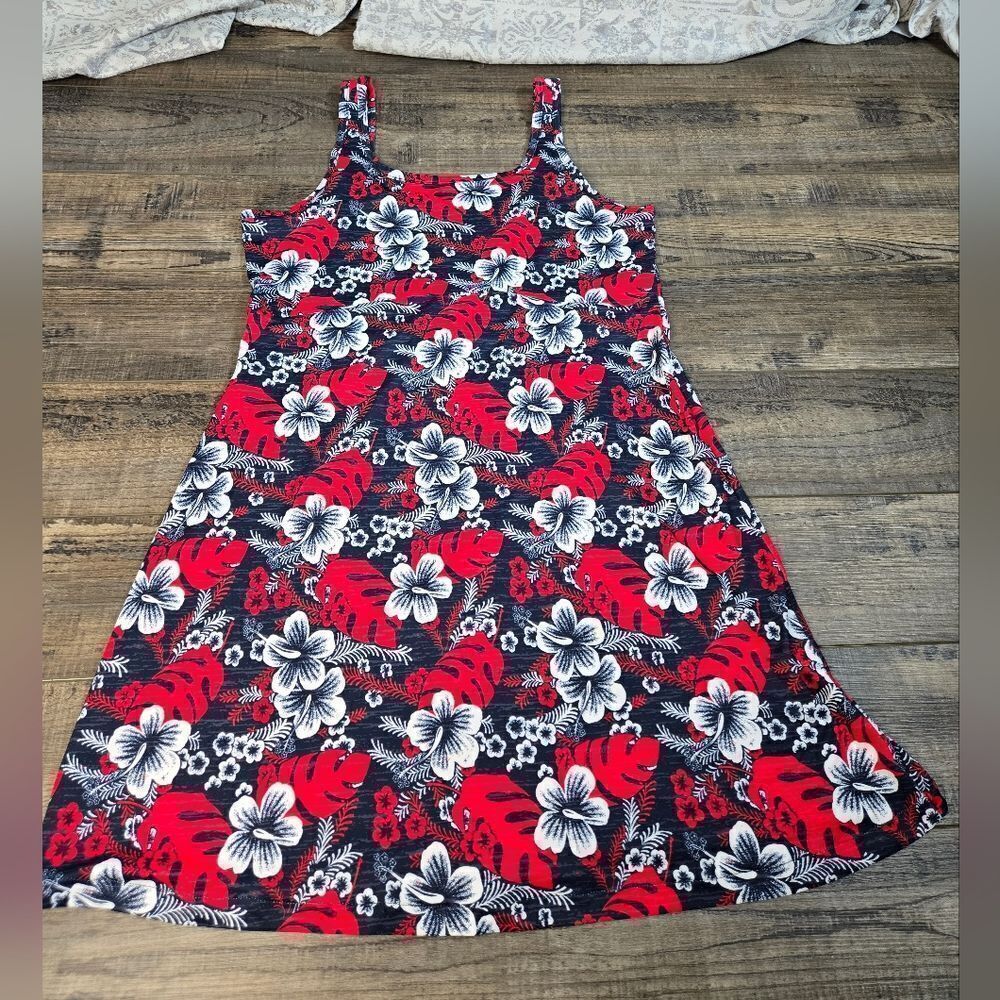 Columbia Red, Navy & White Floral Midi Dress